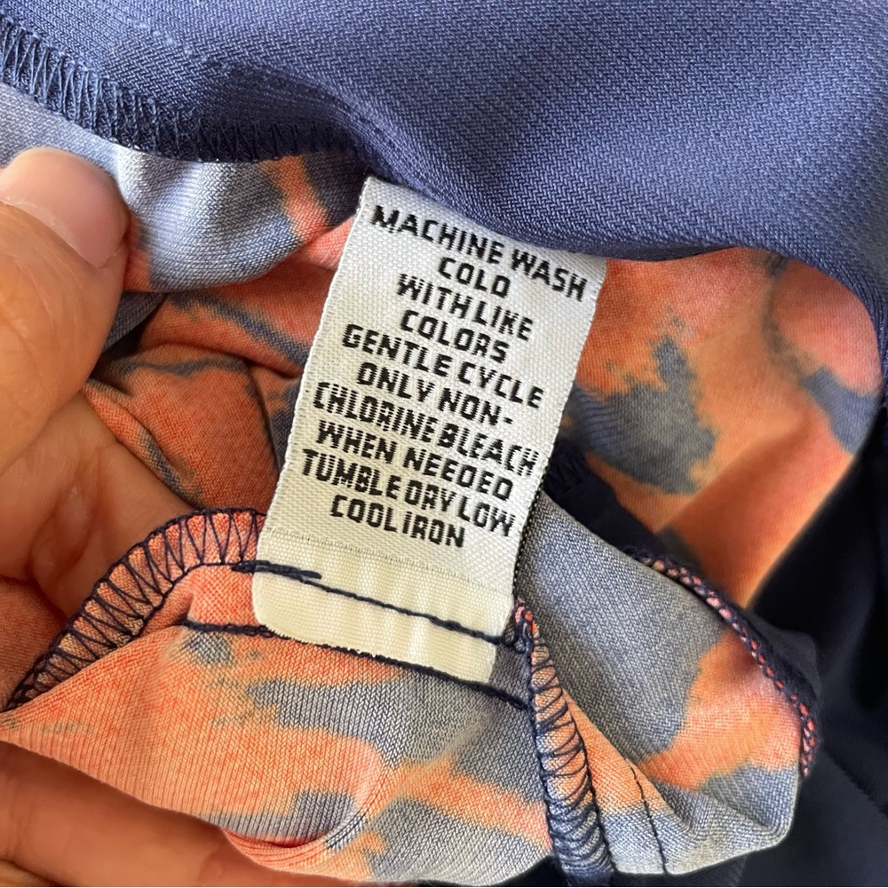 Signature by Sangria Navy and Red/Orange Patterned Midi Dress - Picture 8 of 9